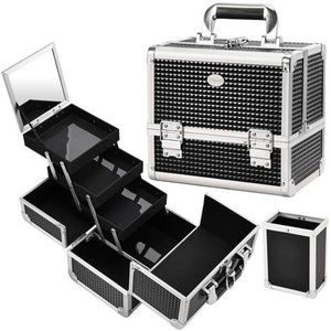 Makeup Box Organizer Large Makeup Case with Mirror 3-Tray Carrying Make-up Case